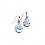 Small Teardrop Earrings - Blue Speckle + Gold