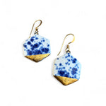 Small Hexagon Earrings - Blue Speckle + Gold