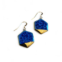Small Hexagon Earrings - Blue (gold)