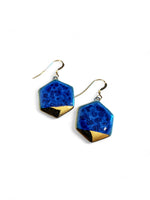 Small Hexagon Earrings - Blue (gold)