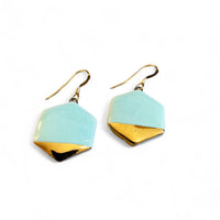 Small Hexagon Earrings - Aqua (gold)