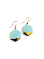 Small Hexagon Earrings - Aqua (gold)