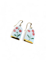 Archway Earrings - Red Flowers + Gold