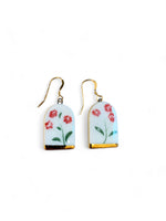 Archway Earrings - Red Flowers + Gold