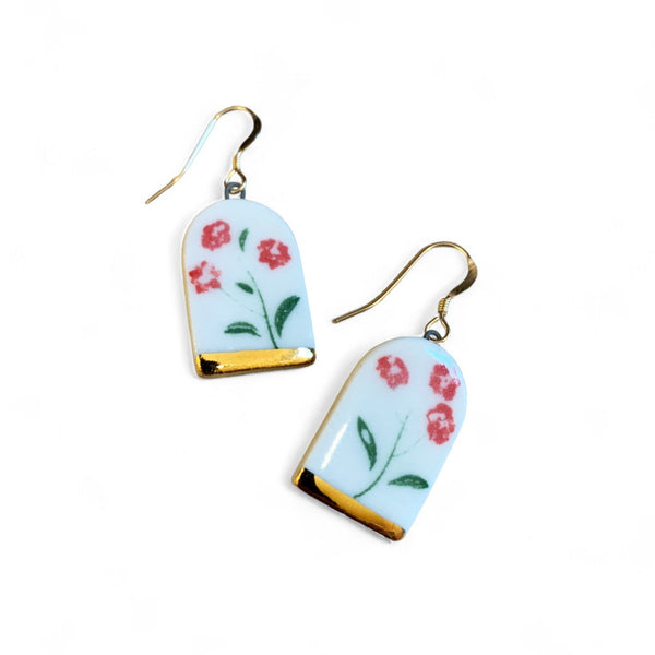 Archway Earrings - Red Flowers + Gold