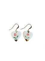 Heart Earrings - Red Flowers + Gold