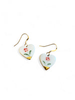 Heart Earrings - Red Flowers + Gold