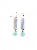 Dangle Earrings - Rectangle - Purple + Aqua Flower