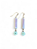 Dangle Earrings - Rectangle - Purple + Aqua Flower