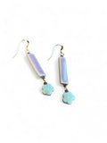 Dangle Earrings - Rectangle - Purple + Aqua Flower