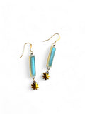 Dangle Earrings - Rectangle - Green + Gold Daisy