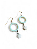 Dangle Earrings - Circle - Aqua + White Daisy