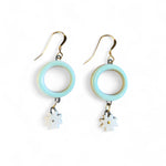 Dangle Earrings - Circle - Aqua + White Daisy