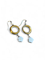 Dangle Earrings - Circle - Gold + White Flower