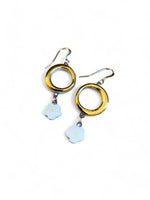 Dangle Earrings - Circle - Gold + White Flower