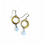 Dangle Earrings - Circle - Gold + White Flower