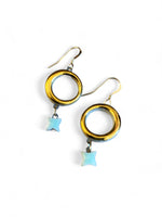 Dangle Earrings - Circle - Gold + Mint Star