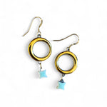 Dangle Earrings - Circle - Gold + Mint Star