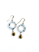 Dangle Earrings - Circle - Black Splatter + Gold Star