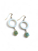 Dangle Earrings - Circle - White + Green Flower