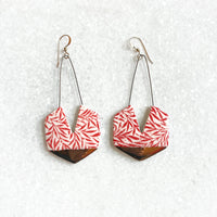 Hexagon Earring with Cutout - Red Leaf + Gold