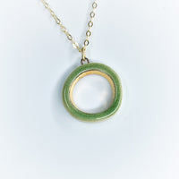 Open Circle Necklace - Green + Gold