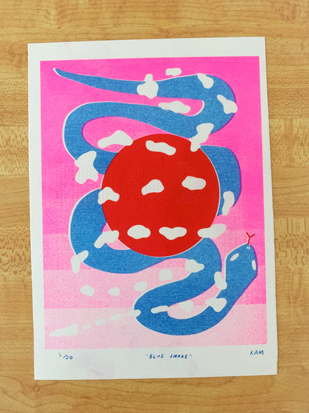 Risograph Print - Blue Snake 5x7"