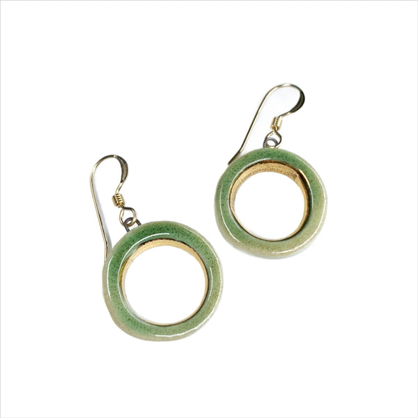 Open Circle Earrings - Green + Gold
