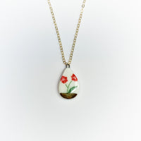 Small Teardrop Necklace - Red Flower (Gold)