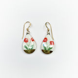 Small Teardrop Earrings - Red Flower (gold)