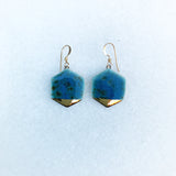 Small Hexagon Earrings - Teal (gold)