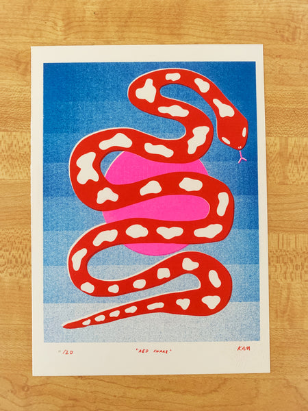Risograph Print - Red Snake 5x7"
