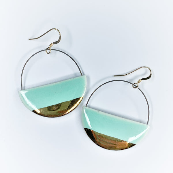 Hoop Earrings Flat - Aqua + Gold