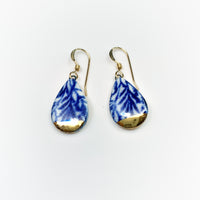 Small Teardrop Earrings - Blue Leaf + Gold