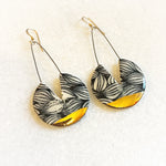 Circle Earring with Cutout - Black Wave + Gold