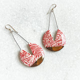 Circle Earring with Cutout - Red Leaf + Gold