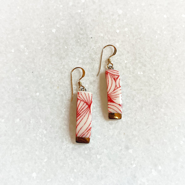 Small Rectangle Earrings - Red Wave + Gold