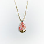 Small Teardrop Necklace - Red Leaf (Gold)