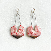 Hexagon Earring with Cutout - Red Wave + Gold