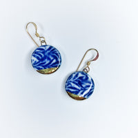 Circle Earrings - Blue Leaf + Gold