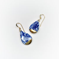 Small Teardrop Earrings - Blue Leaf + Gold