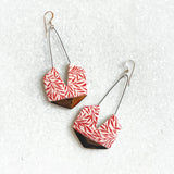 Hexagon Earring with Cutout - Red Leaf + Gold
