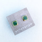 Square Studs - Green + Gold