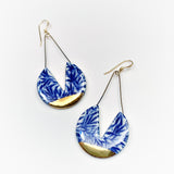 Circle Earring with Cutout - Blue Leaf + Gold