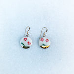 Small Circle Earrings - Red Flower (Gold)