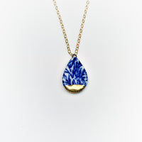 Small Teardrop Necklace - Blue Leaf (Gold)