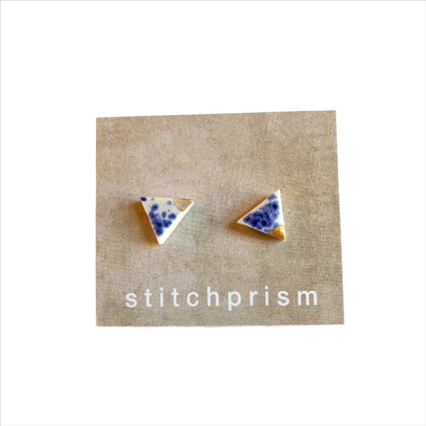 Triangle Studs - Blue Speckle (Gold)