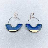 Hoop Earrings w/ Cutout - Blue + Gold