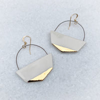 Hoop Earrings Pointy - White + Gold