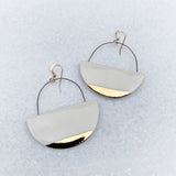 Hoop Earrings Flat - White + Gold